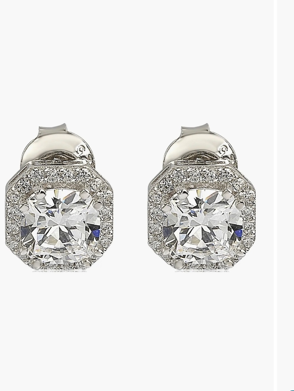 Suzy Levain Sterling Silver White CZ Cushion-Cut Halo Stud Earrings